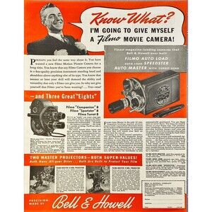 Bell & Howell "Filmo Auto Load Movie Camera" Vintage Print Ad 1941